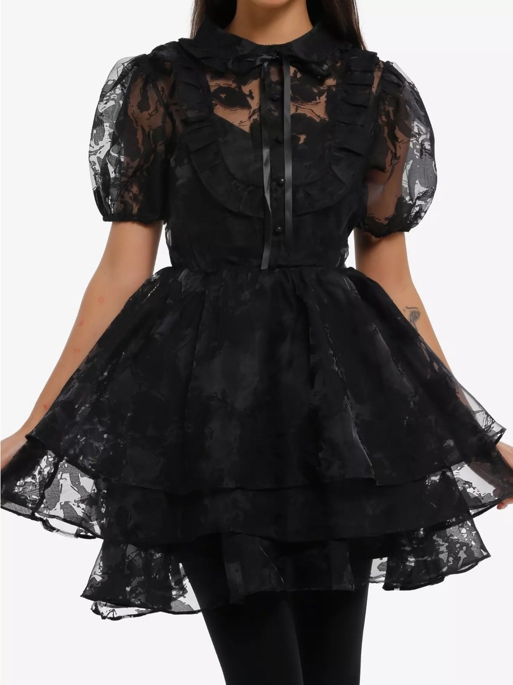 Hot Topic Black Sheer Ruffle Tiered Mini Dress